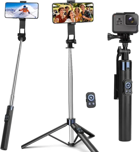 Trípode selfie stick de 70 pulgadas para iPhone con control remoto, palo selfie extensible para iPhone, trípode portátil para teléfono de viaje para