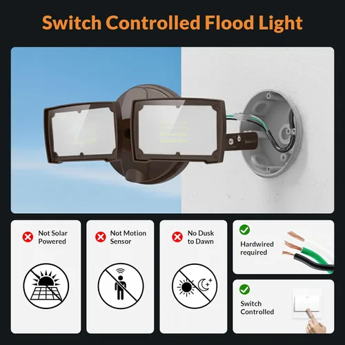 Miniatura 2 de LEPOWER Luz de inundación LED de 3000LM para exteriores, luz de seguridad LED controlada por interruptor, luces exteriores de 28 W con 2 cabezales