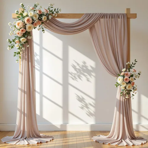 Miniatura 28 de Tela drapeada para arco de boda, 2 paneles de 18 pies, cortina de telón de fondo transparente azul bebé, cortina de gasa para boda, arco, ceremonia