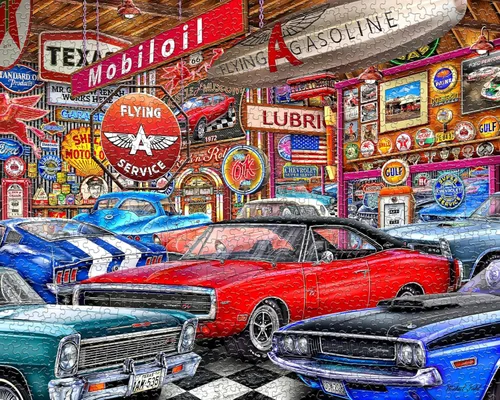 Miniatura 6 de Springbok Muscle Car Museum - Rompecabezas de 1000 piezas para adultos, autos clásicos, piezas de corte único, fabricado en Estados Unidos Museo