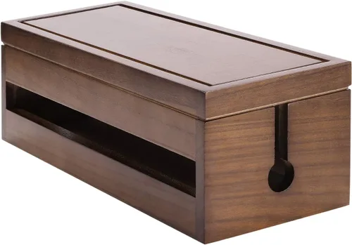 Miniatura 7 de Changsuo Caja organizadora de cables de madera, caja organizadora de cables para cable de extensión, protector de sobretensiones, organizador