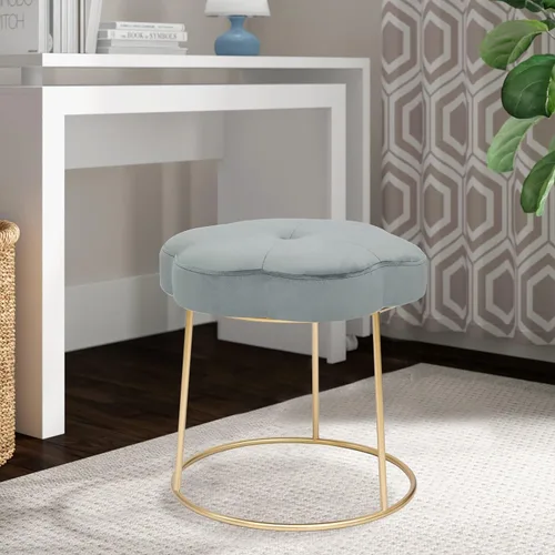 Miniatura 4 de Joveco Taburete otomano de terciopelo, reposapiés tapizado con patas de metal dorado, moderno asiento de mesa auxiliar pequeño para sala de estar