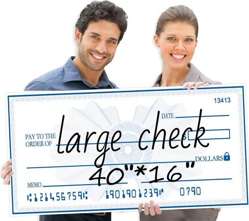 Miniatura 9 de Big Check - Cheques grandes reutilizables de 30 x 16 pulgadas para presentaciones de premios, cheque falso gigante para donaciones de dotación, Negro