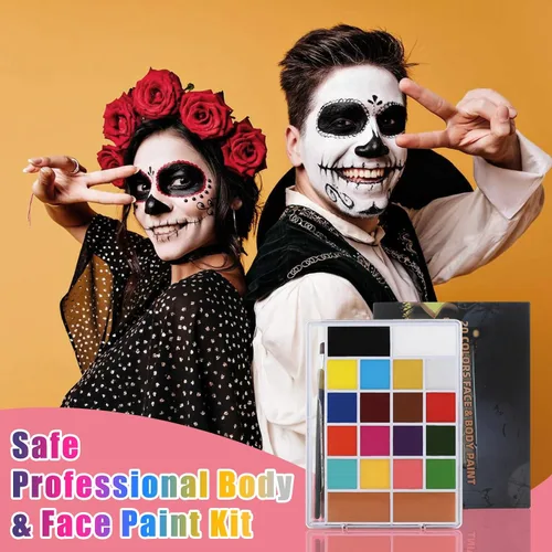 Miniatura 5 de SOVONCARE Kit profesional de pintura facial a base de aceite, juego de maquillaje de Halloween de 20 colores, kit de pintura facial profesional