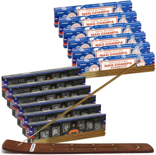 Miniatura 26 de Varillas de incienso de Sangre de Dragón y Palo Santo con soporte, paquete de variedad de la marca House of Nag Champa y Trumiri