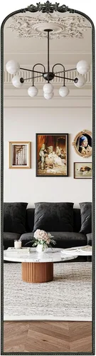 Miniatura 25 de WallBeyond Espejo vintage negro para tocador de 32x24 pulgadas, espejo negro antiguo con marco ornamentado, pared vintage arqueada para baño, sala