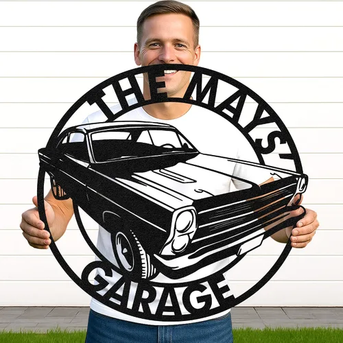 Miniatura 10 de Letrero de metal personalizado para garaje, arte de pared personalizado para hombres, decoración de taller mecánico con nombre, decoración