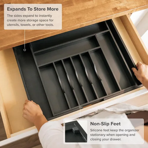 Miniatura 6 de KitchenEdge Organizador Premium de Cubiertos, Vajilla y Utensilios para Cajones de Cocina, Grado Contractual Apto para Alimentos, Expandible de 18 a