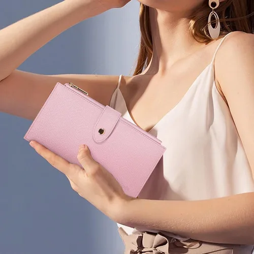 Miniatura 3 de Travelambo Billetera para mujer con bloqueo RFID plegable para múltiples tarjetas con bolsillo con cremallera, rosado (Pink Sakura), Minimalista