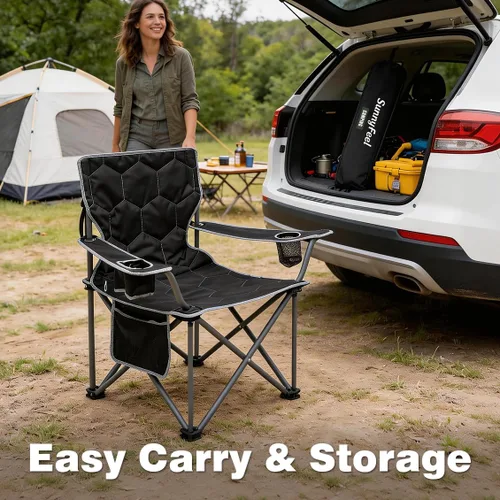Miniatura 7 de SUNNYFEEL Sillas de campamento para adultos, silla de campamento acolchada de gran tamaño, resistente, 500 libras, silla de césped portátil