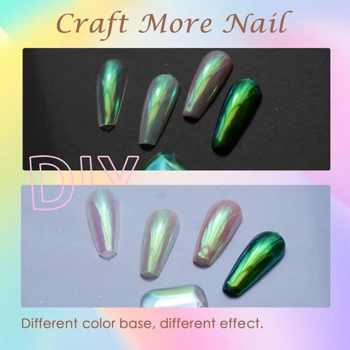 Miniatura 6 de Laza Polvo de uñas cromadas de sirena, uñas esmaltadas en forma de dona, pigmento metálico con efecto de espejo, polvo iridiscente de perlas