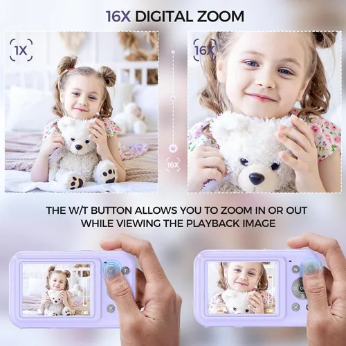 Miniatura 5 de Cámara digital, FHD 1080P 44MP cámara de vlogging con tarjeta de 32 GB, zoom 16X antivibración, cámara digital compacta de punto de viaje y disparo