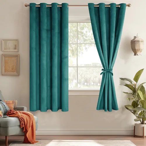 Miniatura 37 de JIUZHEN - Cortinas de terciopelo gris de 63 pulgadas opacas para sala de estar - Cortinas gruesas de terciopelo con ojales para ventana