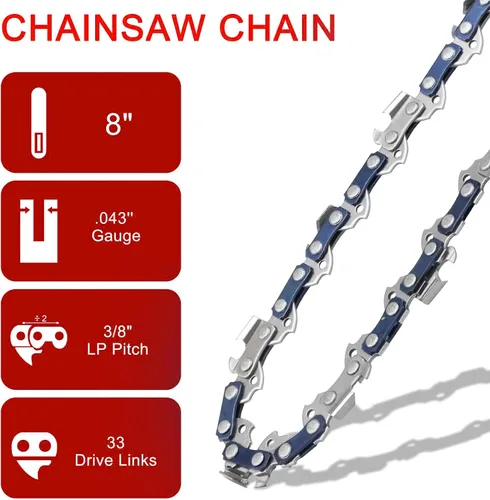 Miniatura 2 de O-CONN Paquete de 4 cadenas de repuesto de motosierra/sierra de poste de 8 pulgadas, para barras guía de 8 pulgadas, paso LP de 3/8 pulgadas