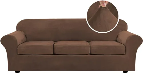 Miniatura 47 de H.VERSAILTEX - Funda elástica para sofá de 3 piezas, de suave terciopelo afelpado, para sofá biplaza con 2 cojines de hasta 72 pulgadas de ancho, se