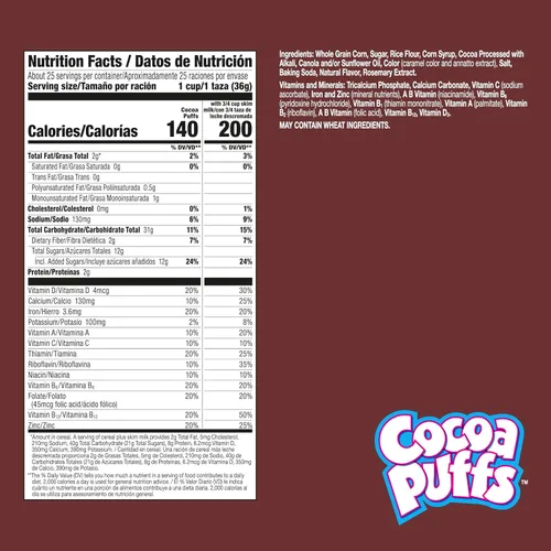 Miniatura 2 de Cocoa Puffs, cereales para el desayuno con sabor a chocolate, hechos con grano integral, bolsa resellable de 32 onzas