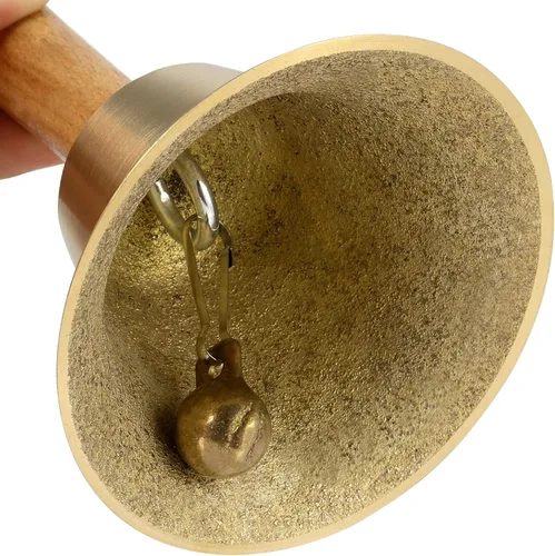 Miniatura 3 de SINJEUN 4 campanas de mano de latón de 6 pulgadas, campanas de mano de latón macizo con mango de madera, campanas de llamada de restaurante