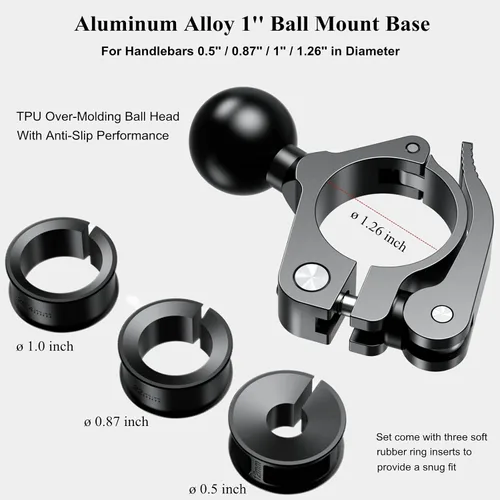 Miniatura 2 de BRCOVAN Base de montaje de abrazadera de manillar de aleación de aluminio con bola de TPU de 1 '' for Rail 0.5'' 0.87'' 1'' 1.125'' 1.26'' in
