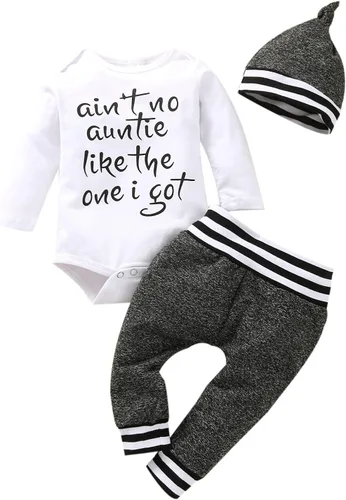 Aint No Auntie Like The One I Get Baby Boy Ropa de niño con letras impresas en la tía con texto en inglés "Auntie Like The One I Get Baby Boy"