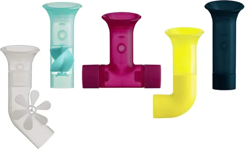 Juguetes de baño Boon Pipes para niños pequeños - Juguetes de construcción de bañera con ventosas - Juguetes sensoriales para niños pequeños y Gris