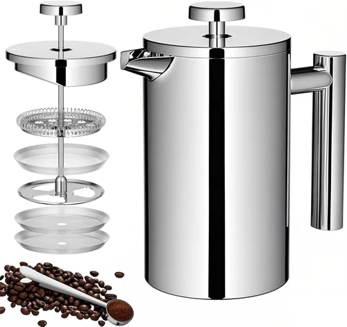 Miniatura 17 de Prensa Francesa Pequeña 350ml Negra, Prensa Francesa de Acero Inoxidable con Pared Doble Aislada para Viaje y Camping, Cafetera de Café Colado