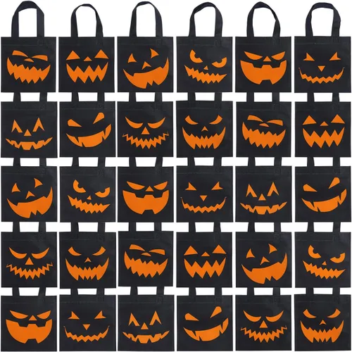 Elcoho Paquete de 30 bolsas no tejidas de Halloween para pedir dulces o trucos, bolsas de calabaza, bolsas de regalo con asas, recuerdos de fiesta,