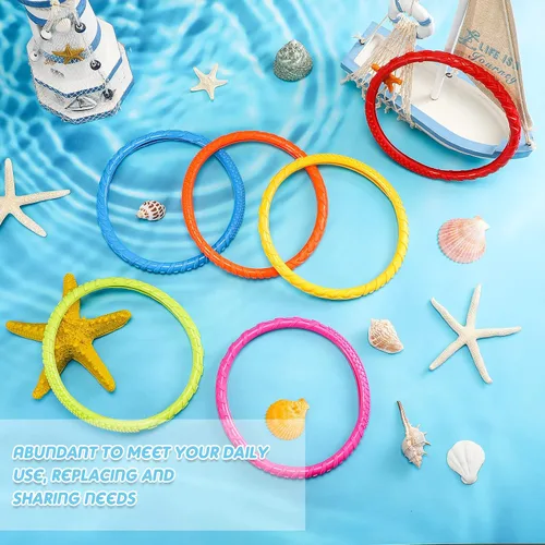 Miniatura 6 de Lewtemi 30 anillos de buceo de arco iris para piscina, juguete de buceo para niños, fácil de encontrar y agarrar, adecuado para niños y adultos, 6