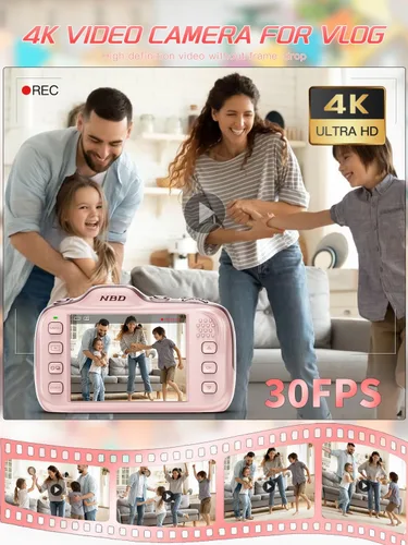 Miniatura 3 de Cámara digital, Cámaras de videoblogs 4K con enfoque automático para fotografía con tarjeta de 32GB, cámara digital compacta portátil de 64MP de Rosa