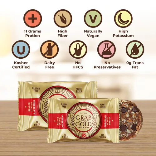 Miniatura 6 de Grab The Gold Barras de proteína de mantequilla de maní y chocolate 0.43 oz de proteína a base de plantas, avena orgánica, sin gluten, veganas
