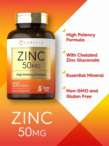 Miniatura 3 de Carlyle Zinc 50mg 300 tabletas Suplemento vegetariano, sin OMG y sin gluten Gluconato de zinc Fórmula de alta potencia