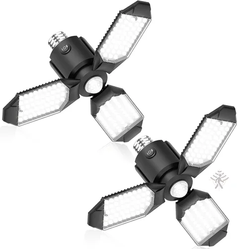 Miniatura 11 de toberich Luz de garaje con sensor de movimiento, luz de taller con sensor de movimiento de 8000 lm con 3 modos de interruptor, bombilla activada por