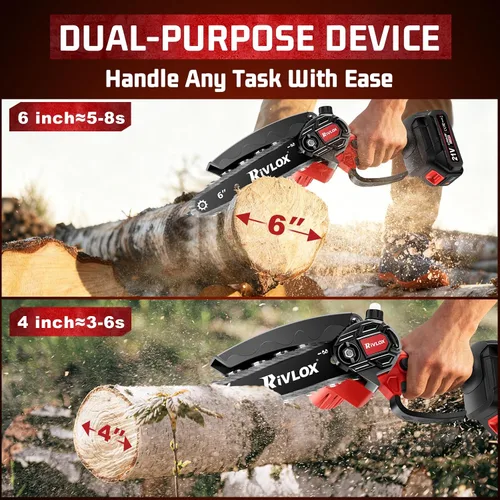 Miniatura 2 de Mini motosierra, motosierra eléctrica inalámbrica de 6 y 4 pulgadas, funciona con pilas, sierra de mano portátil con una sola mano para recortar Rojo