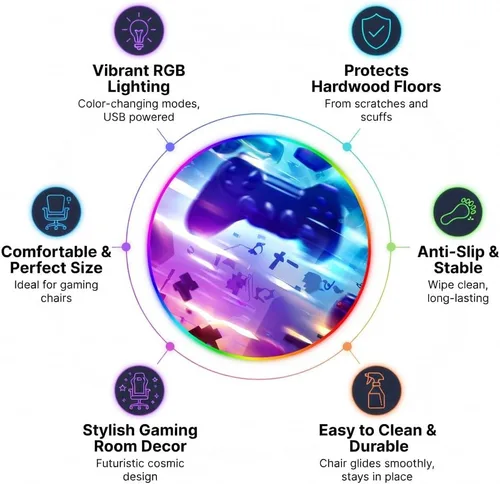 Miniatura 4 de Tapete para silla de juegos RGB con luces para juegos (controlador Galaxy de 47 pulgadas), cancelación de ruido, tapete antideslizante para suelo