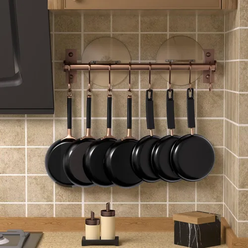 Miniatura 3 de Dseap Soporte para Utensilios de Cocina, Estante para Ollas y Sartenes Montado en la Pared, Riel de Cocina con 8 Ganchos para Colgar Utensilios