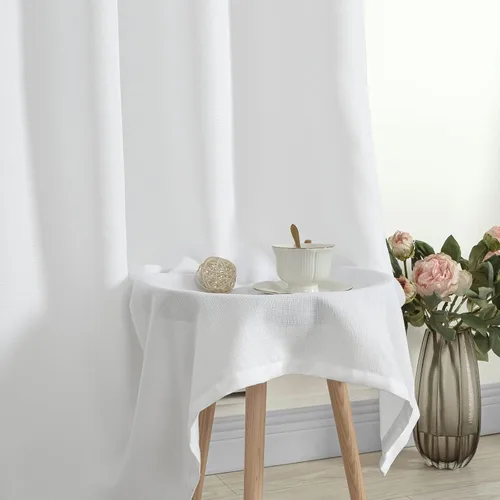 Miniatura 8 de LAMIT Cortinas de Lino Blancas Semitransparentes para Dormitorio, Paneles Filtrantes de Luz, Cortinas de Lino con Ojales de Protección de Privacidad