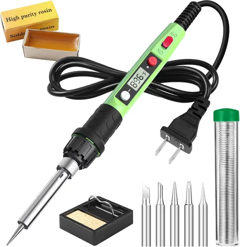 Miniatura 7 de Kit de soldador, 80W 110V LCD Lápiz de soldadura digital con calentador de cerámica, herramientas de soldadura portátiles con 5 puntas, soporte
