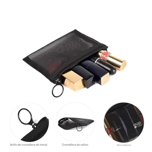 Miniatura 8 de patu Mini bolsas de malla con cremallera, 4" x 5", tamaño S / A7, 5 piezas, organizador de accesorios cosméticos de maquillaje y belleza