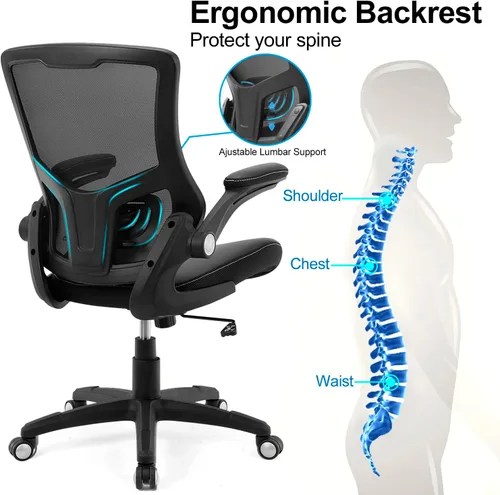 Miniatura 5 de Silla de oficina ergonómica, silla de escritorio de piel sintética para computadora, silla de oficina en casa, respaldo de malla giratoria, soporte