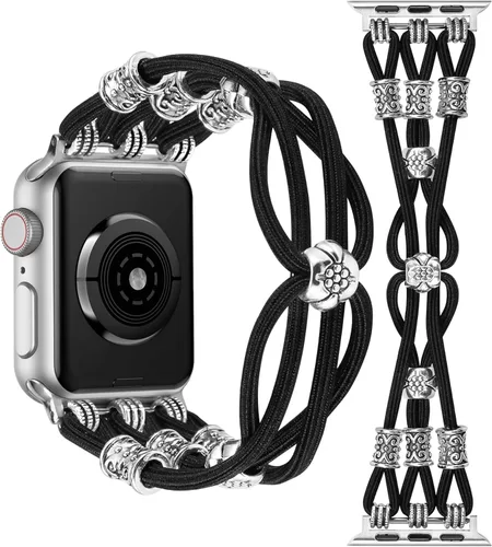 TOYOUTHS Pulsera bohemia compatible con Apple Watch Band de 1.65, 1.57, 1.57 y 1.49 pulgadas para mujer, correa trenzada y elástica estilo