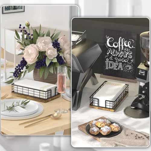Miniatura 4 de Wican Bandeja para toallas de invitados para baño, servilletas de madera y hierro para tocador, mesa de comedor, cesta de madera para toallas