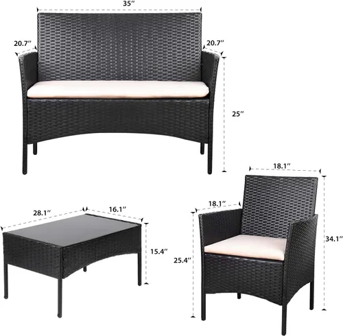 Miniatura 7 de Homall Juego de 4 muebles de patio al aire libre, sillas de mimbre, para uso en interiores y exteriores, patio, porche, jardín, piscina, balcón
