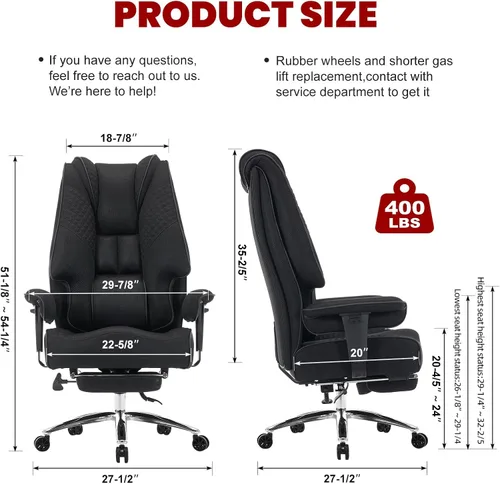 Miniatura 2 de EXCEBET Silla de oficina grande y alta de 400 libras de ancho, silla de oficina ejecutiva de cuero con respaldo alto con soporte lumbar, sillas