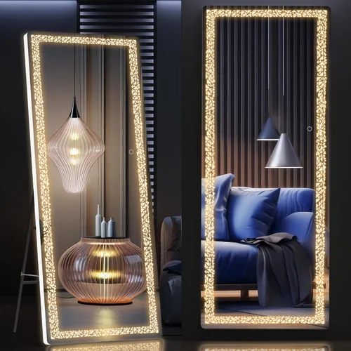 Miniatura 7 de Hasipu Espejo LED de Cuerpo Entero de 57" x 16" pulgadas, Espejo de Cuerpo Entero con Luces, Patrón de Flores de Póquer, Espejo de Pared