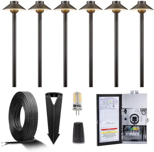 Miniatura 11 de Gardenreet Luces de camino de latón para exteriores, iluminación de camino de paisaje de bajo voltaje con cable, luz LED de pasarela de 12 V