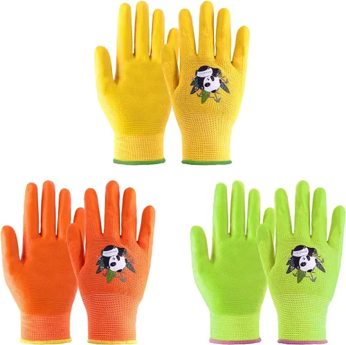 Miniatura 26 de HANDLANDY 3 pares de guantes de jardinería para niños sin látex, guantes de jardín para niños y niñas con revestimiento de nitrilo para niñas y Verde