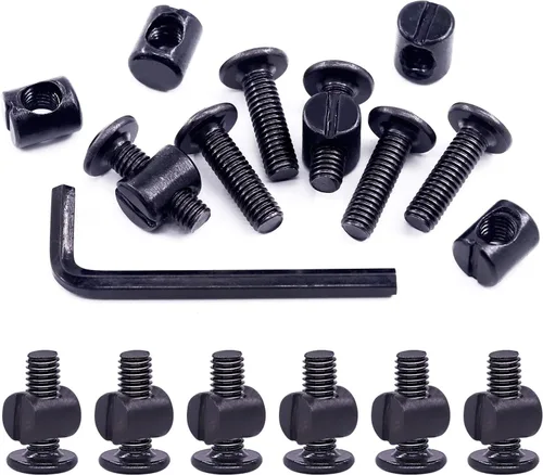 Miniatura 14 de Swpeet 51 tornillos negros M6 × 3.150 in para cuna, cabeza hexagonal para cuna y tuercas de barril con 1 llave Allen perfecta para muebles, cunas