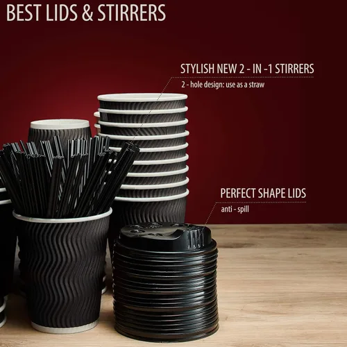 Miniatura 2 de Primens Tazas de café desechables aisladas con tapas y pajitas de 12 onzas, 100 paquetes, vasos de papel para bebidas calientes, bebidas