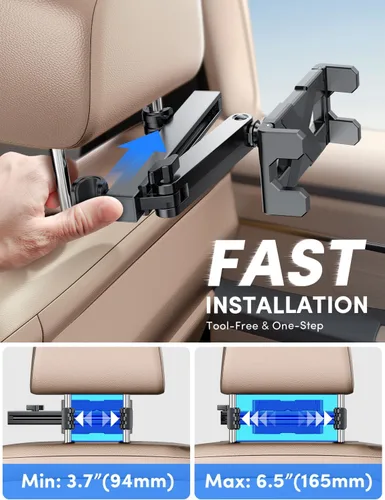 Miniatura 3 de ELWEY Soporte para iPad para asiento trasero de automóvil, reposacabezas para asiento trasero de automóvil, brazo de extensión 3 en 1, soporte