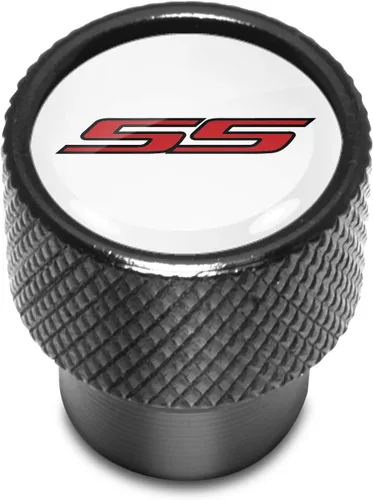 Miniatura 2 de iPick Image para Chevrolet Camaro SS Logo en blanco sobre tapas de vástago de válvula de neumático de aluminio negro