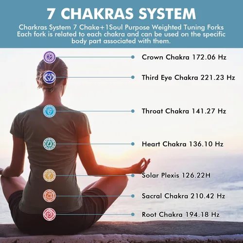 Miniatura 3 de Juego de diapasones de afinación Chakra, diapasones de afinación de chakras médicos para curación con martillo con diapasón con peso para curación